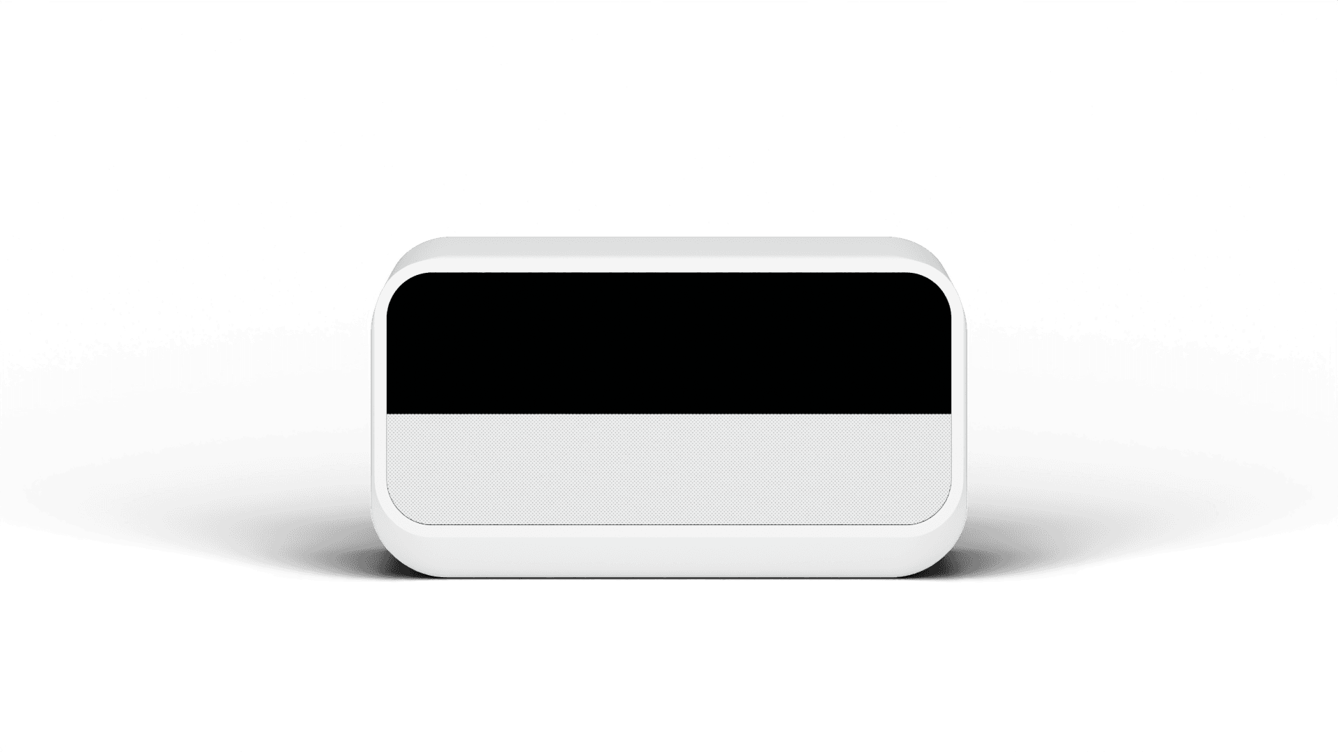 Lighthouse device with a black upper panel and white speaker grille